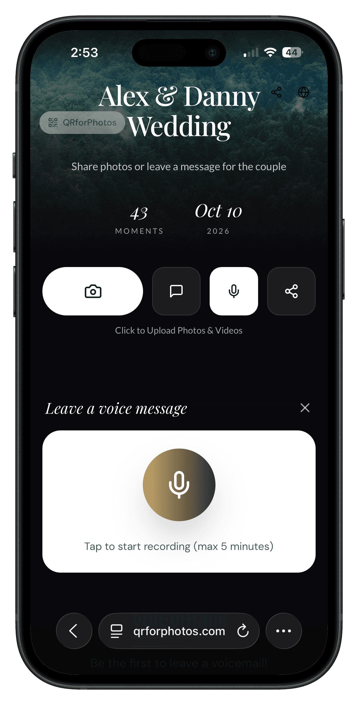 Recording a voice message for the audio guestbook
